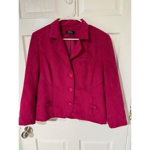 Tribal Womens Fuchsia Pink Faux Suede 3-Button Blazer Jacket Size 10 57340-604